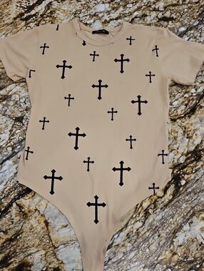 Ruby & Lace  One-Piece Bodysuit with Cross Print. Unsized Refer To Pictures